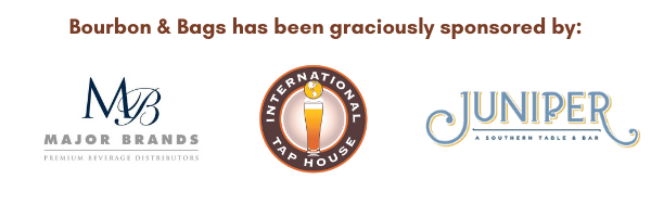 Bourbon & Bags sponsor logos: Major Brands, International Tap House, Juniper Southern Table & Bar