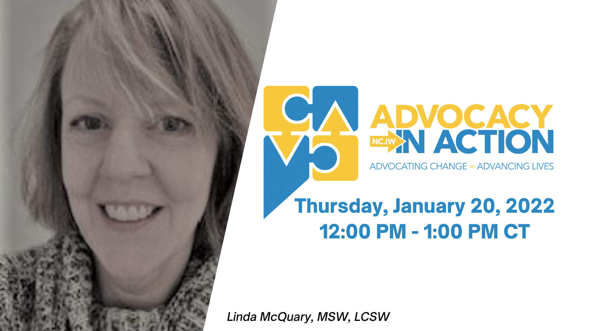 January 2020 Lunch and Learn graphic with Linda McQuary headshot