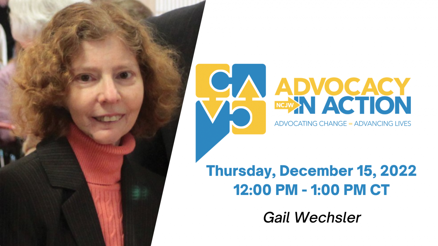 December 2022 Lunch and Learn graphic with Gail Wechsler's headshot